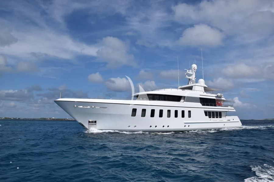 a white yacht in the water aboard BELLA Yacht for Sale