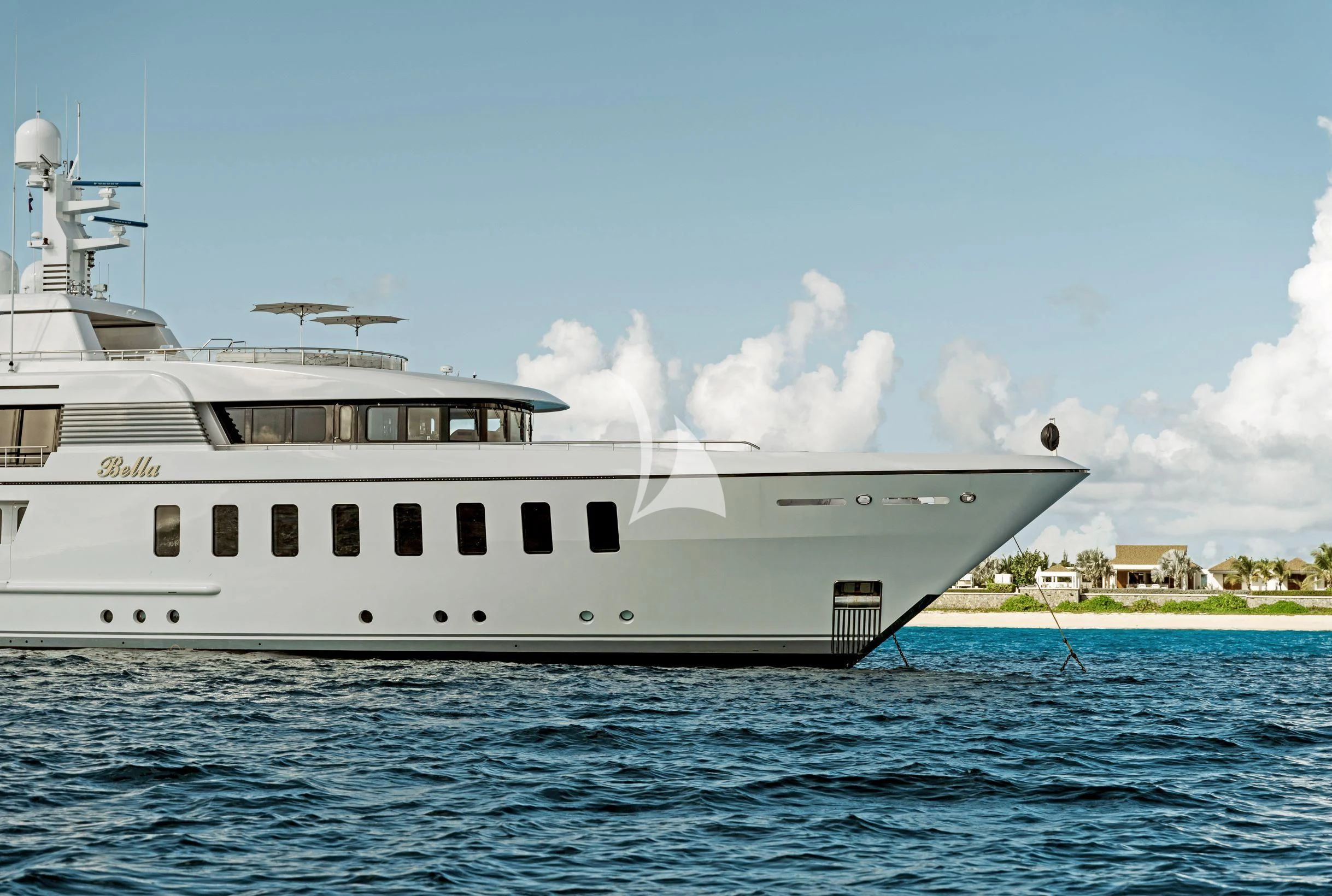a large white ship in the water aboard BELLA Yacht for Sale
