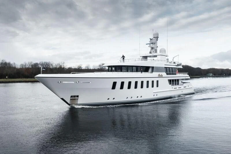 a white boat in the water aboard BELLA Yacht for Sale