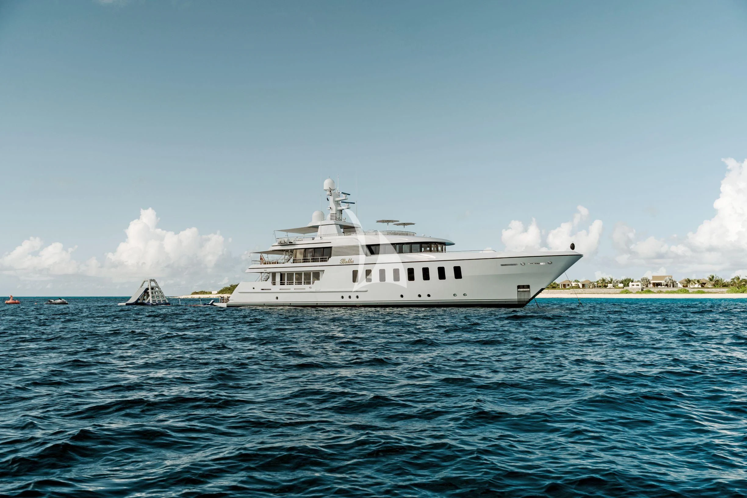 a white boat in the water aboard BELLA Yacht for Sale