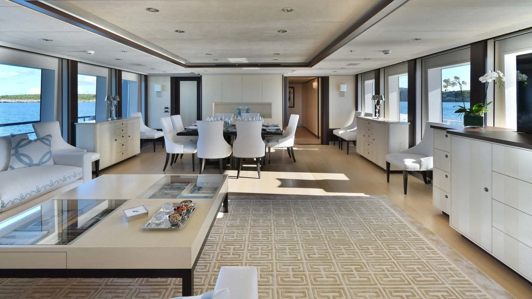 a large kitchen and dining room aboard BELLA Yacht for Sale