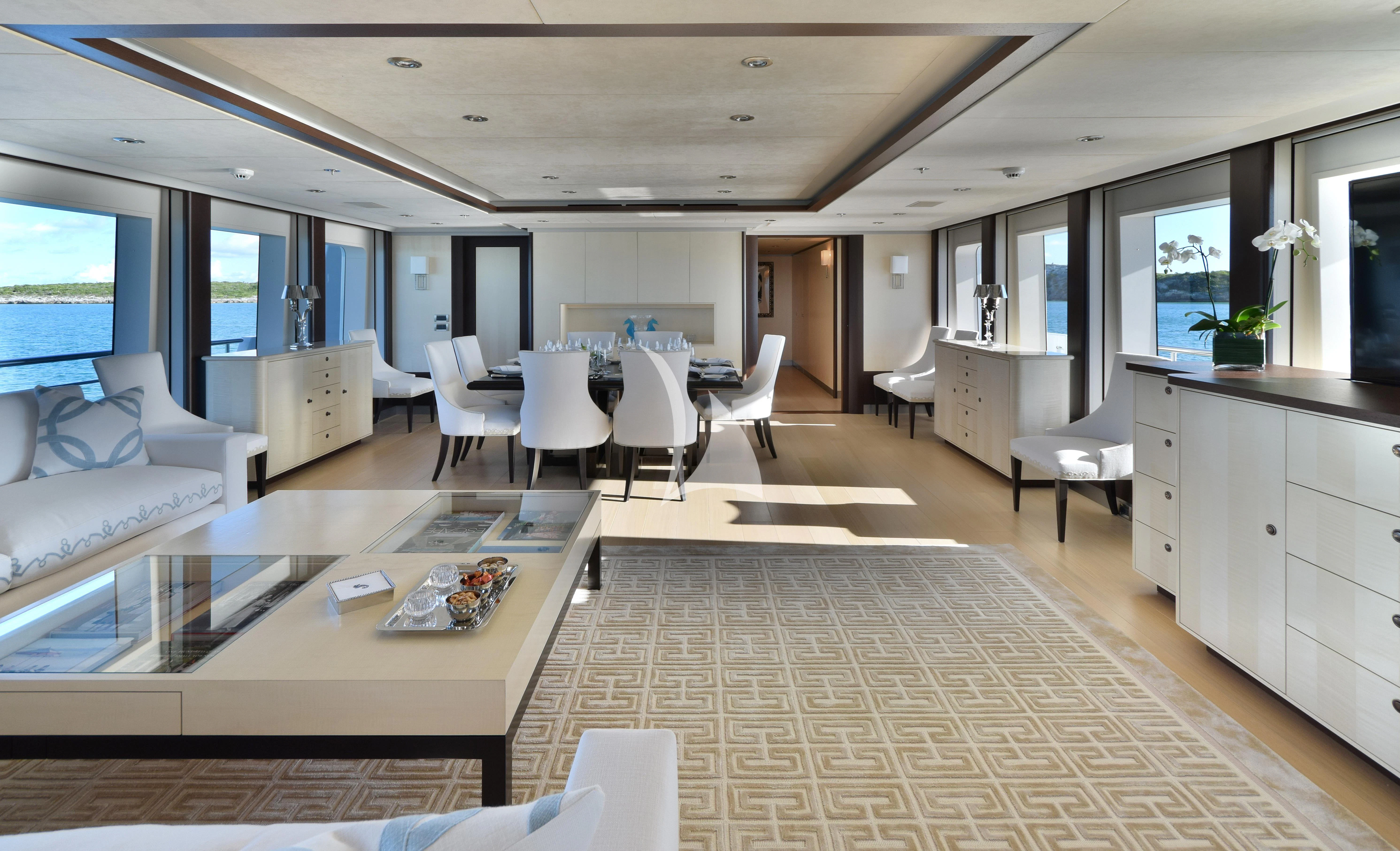 a large kitchen and dining room aboard BELLA Yacht for Sale