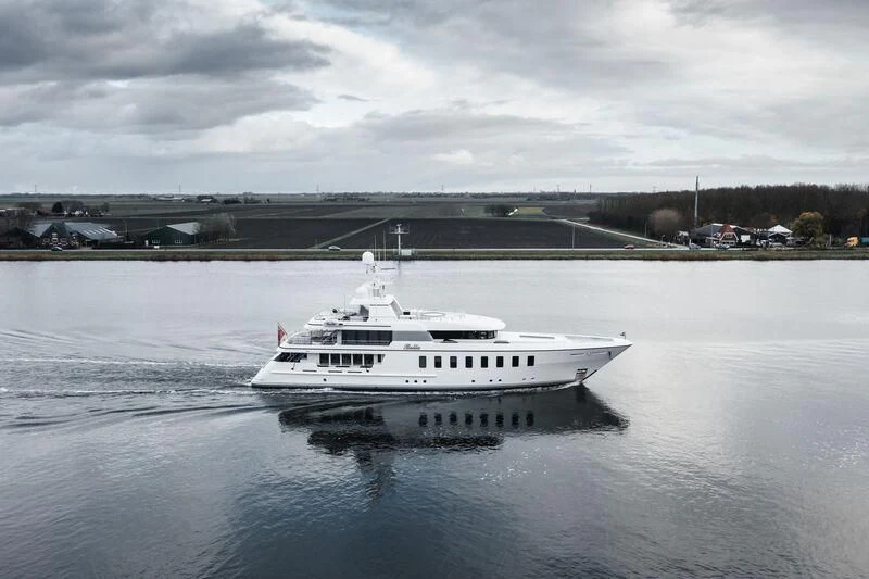 a white boat in the water aboard BELLA Yacht for Sale