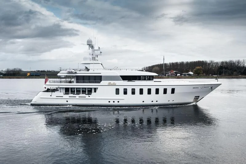 a white boat on the water aboard BELLA Yacht for Sale