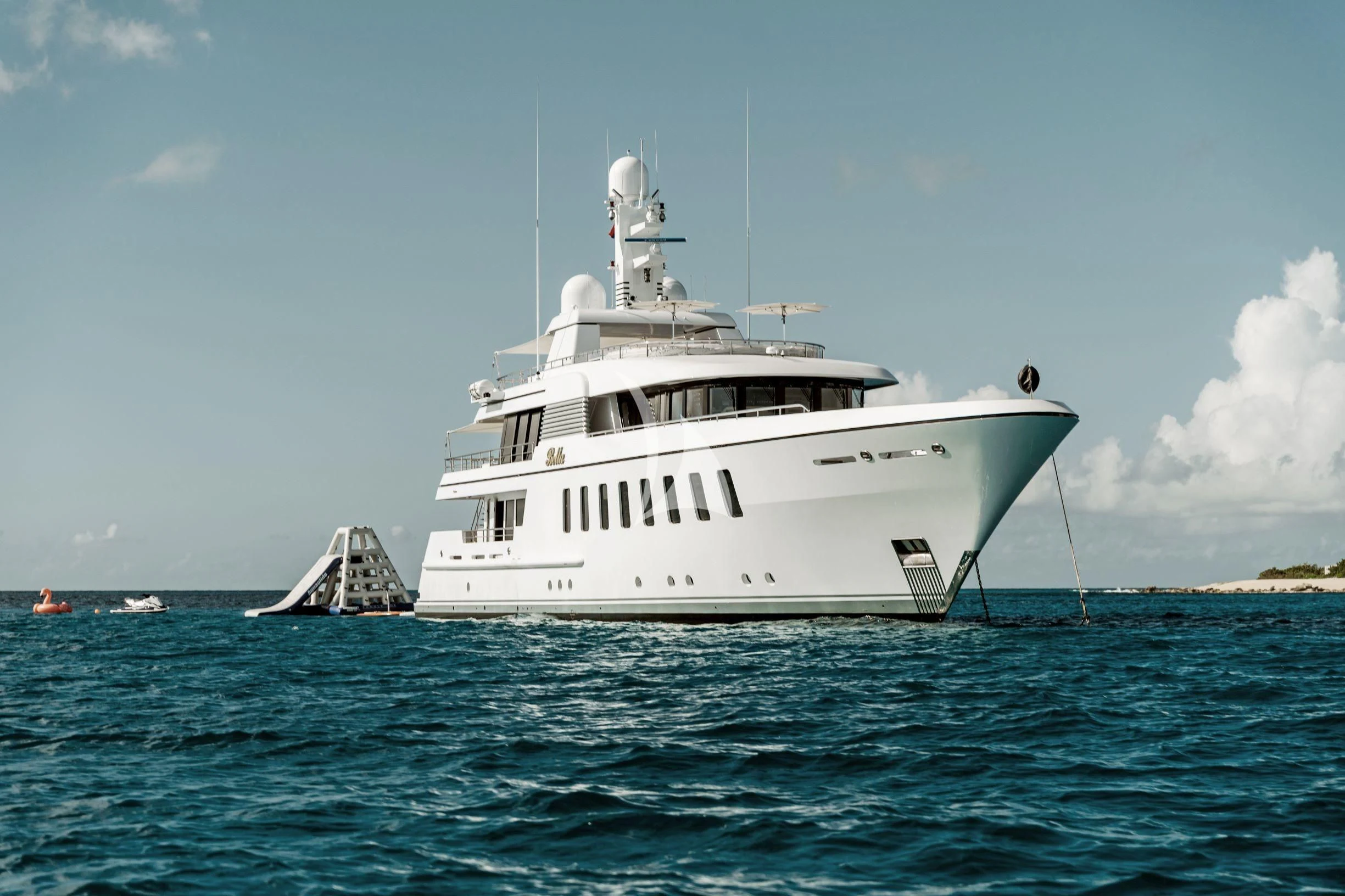 a white boat in the water aboard BELLA Yacht for Sale