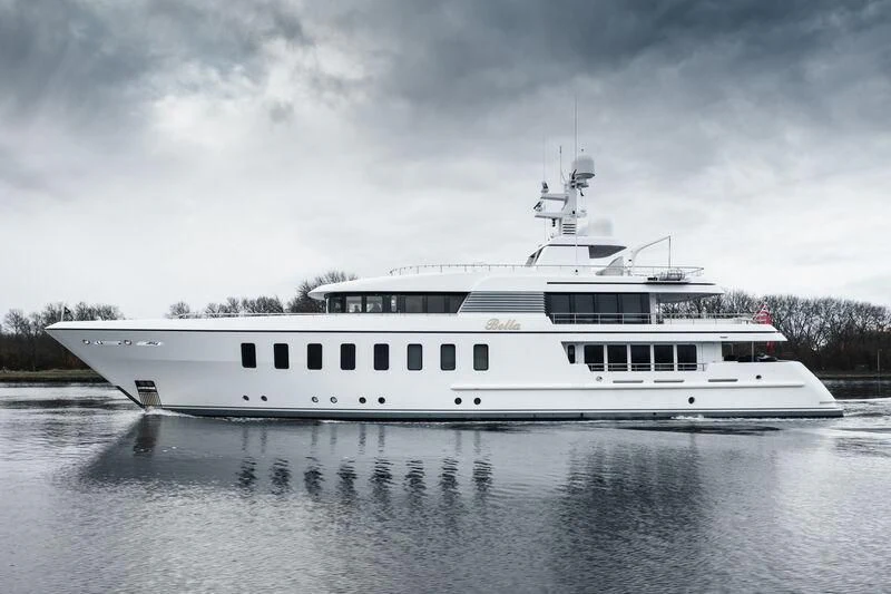 a large white boat aboard BELLA Yacht for Sale