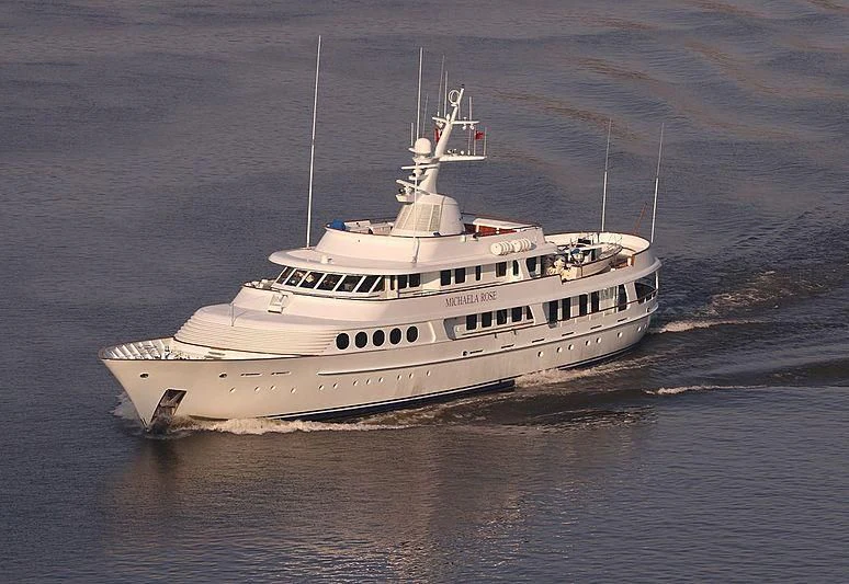 a large white boat in the water aboard MICHAELA ROSE Yacht for Sale
