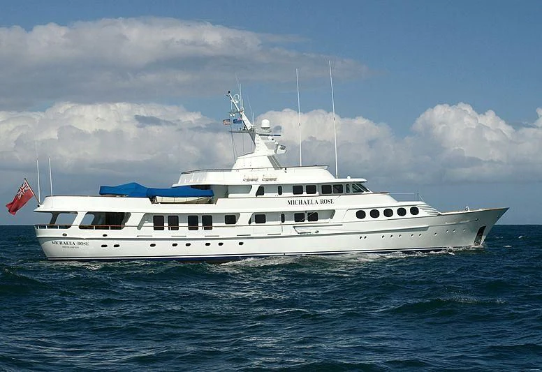 a white yacht in the water aboard MICHAELA ROSE Yacht for Sale