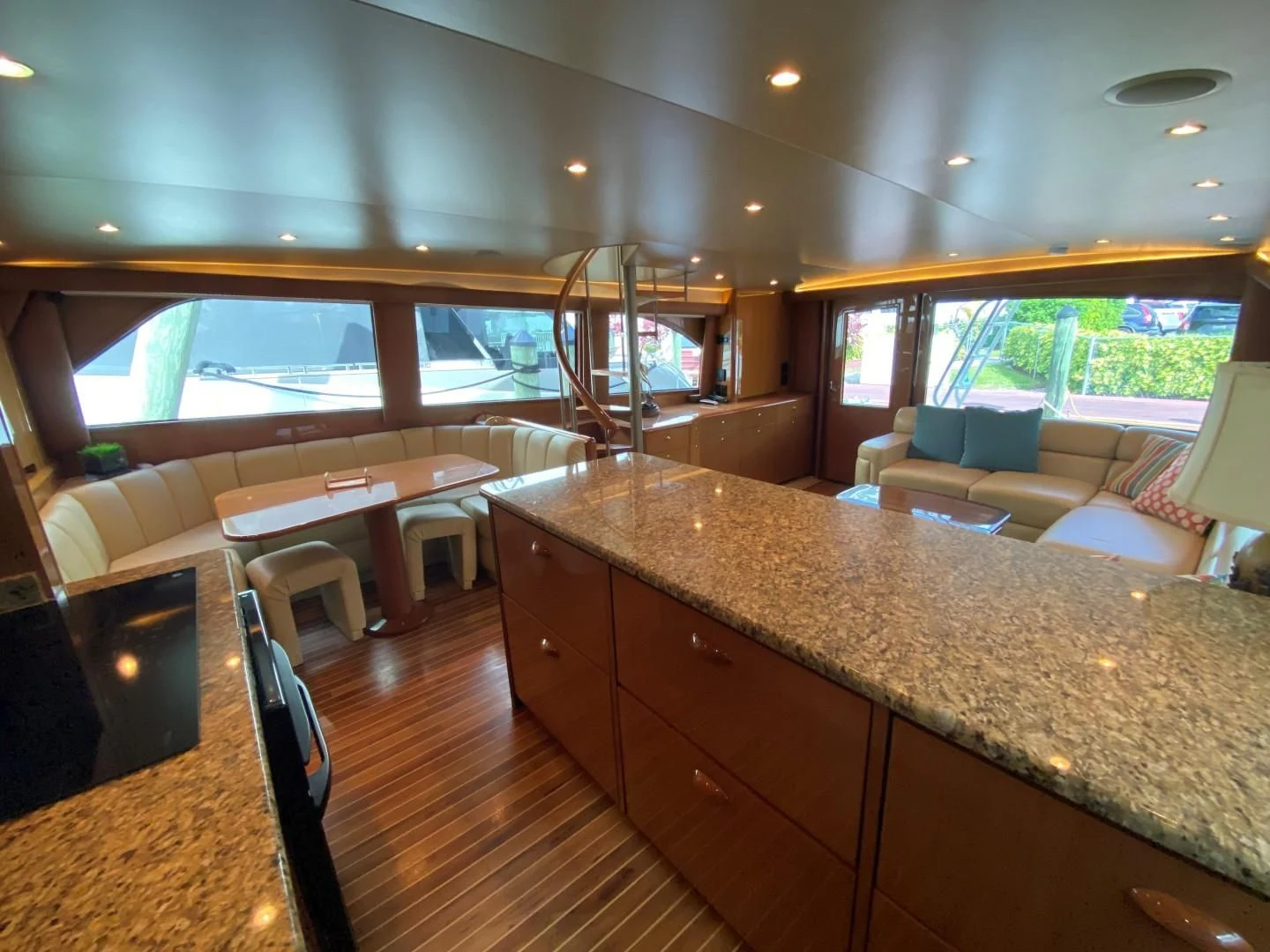 a large kitchen with a large island aboard PITTY Yacht for Sale