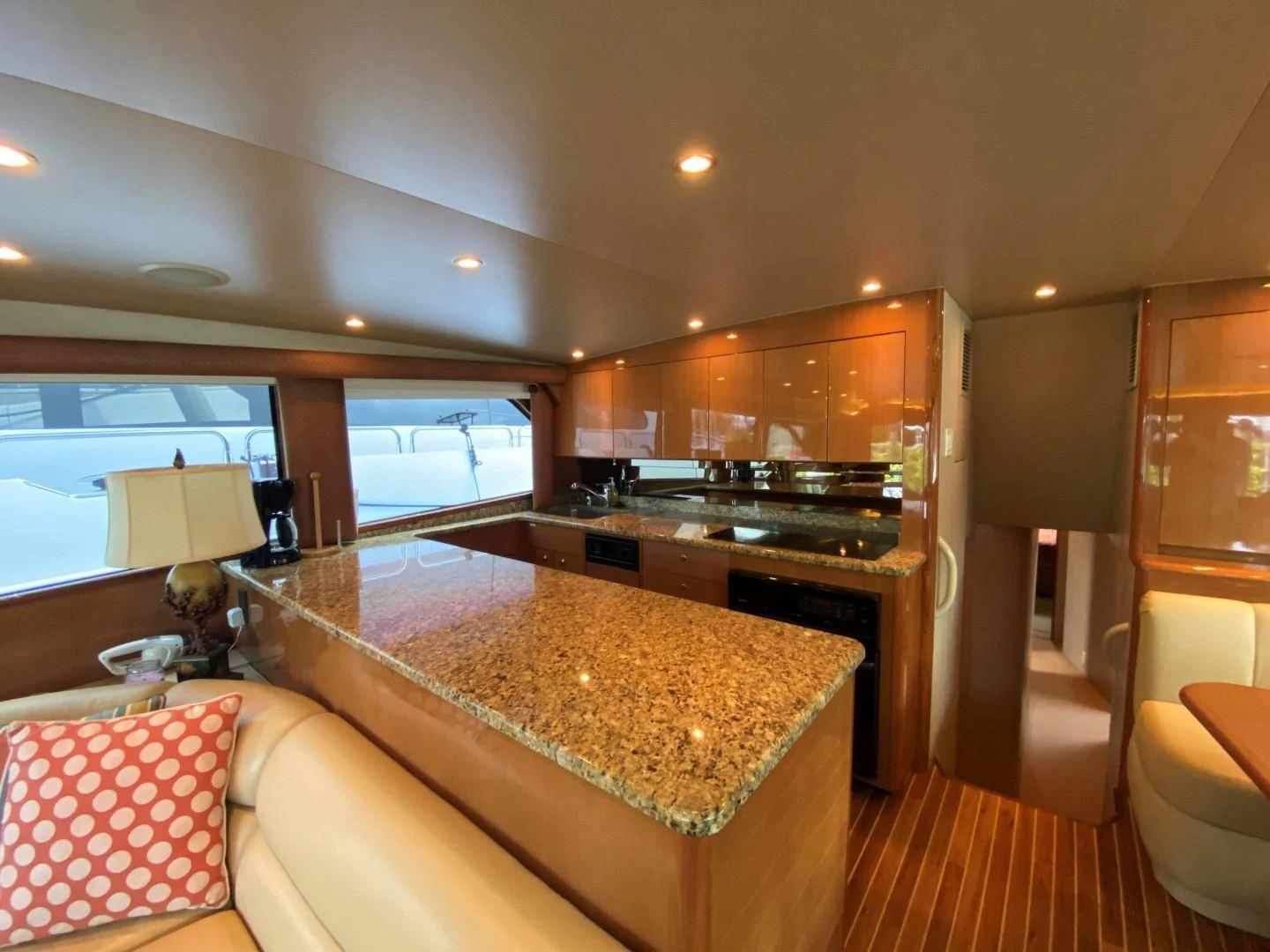 a kitchen with a large island aboard PITTY Yacht for Sale