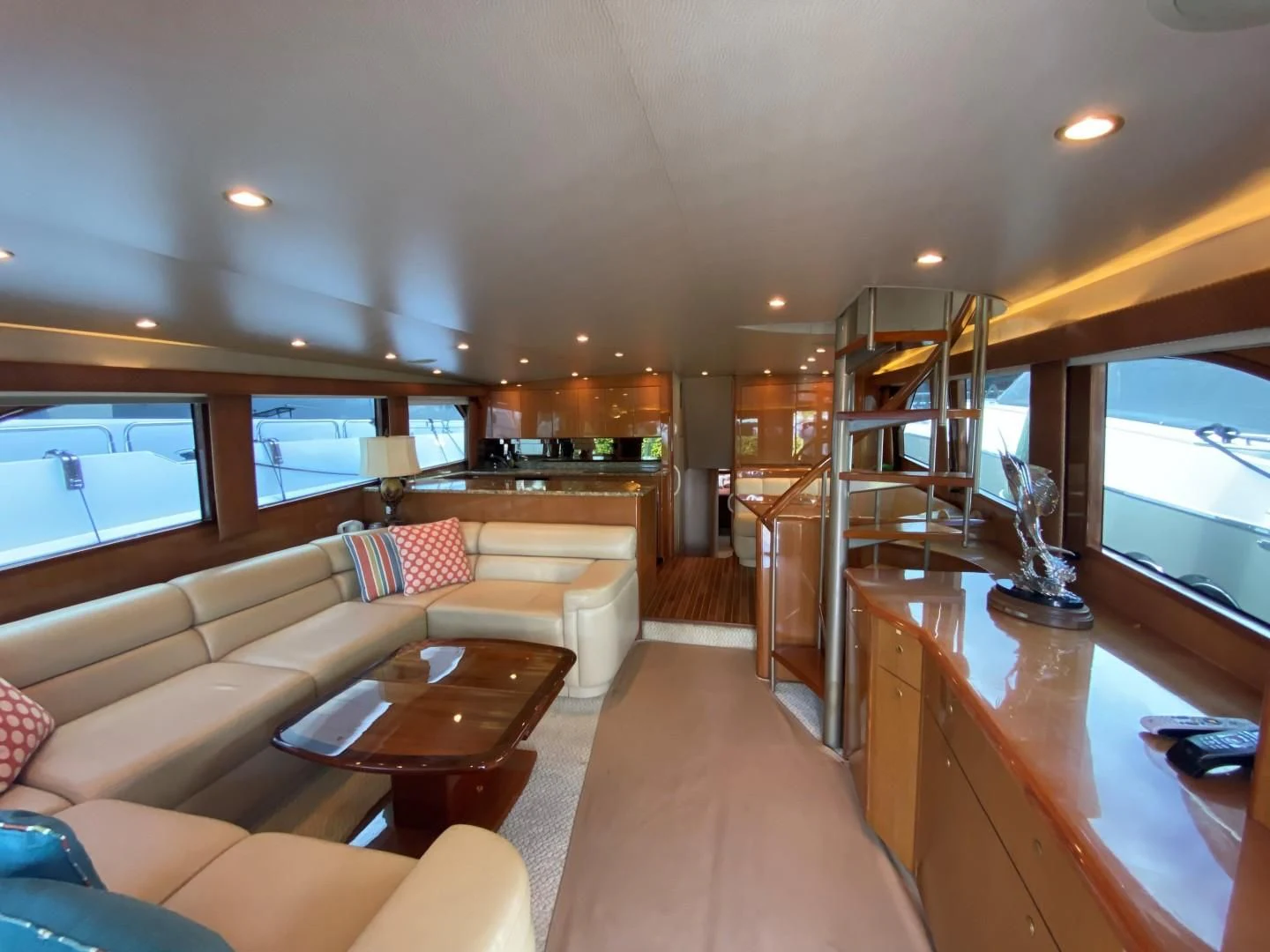 a living room with a large window aboard PITTY Yacht for Sale