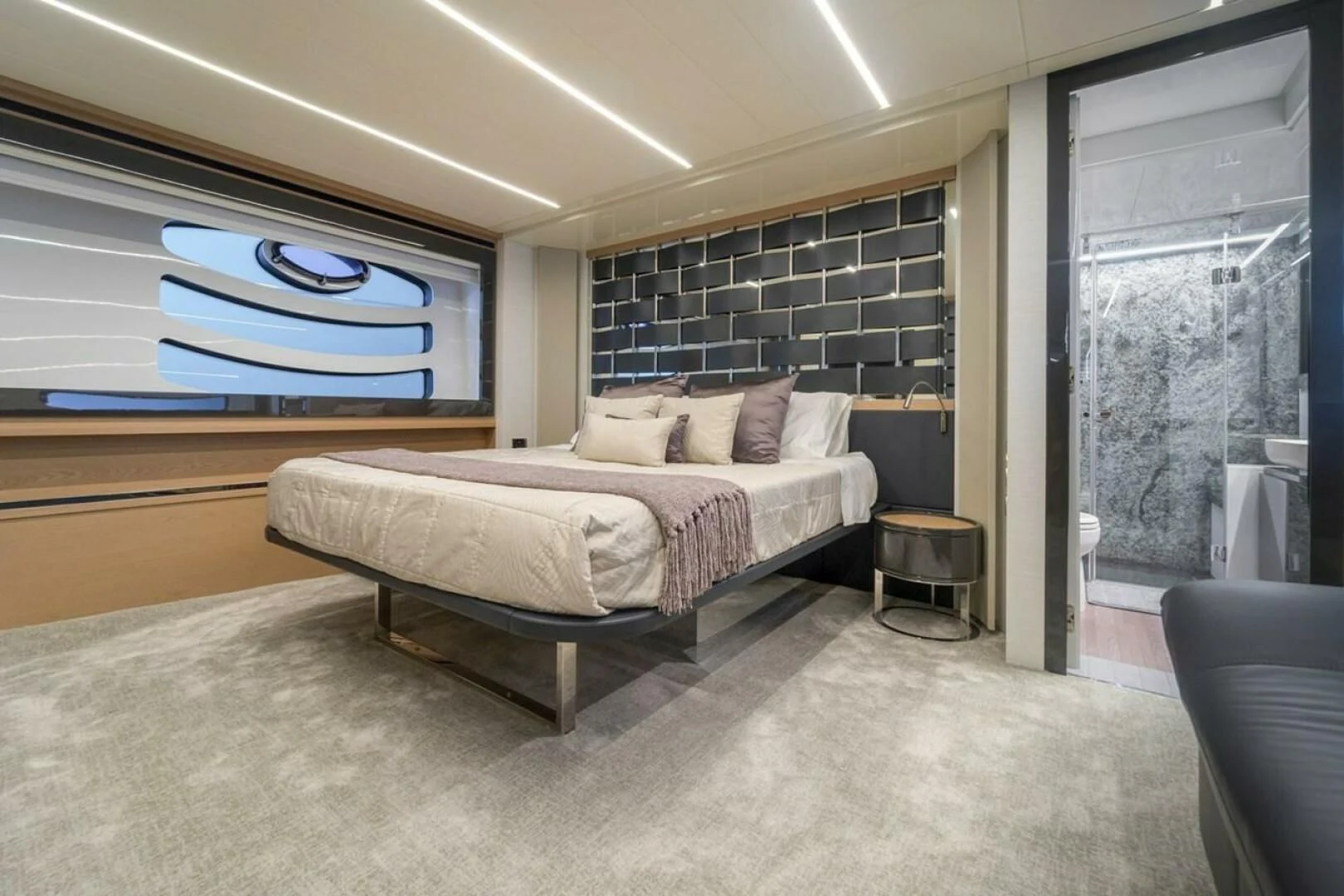 a bed in a room aboard STAR Yacht for Sale