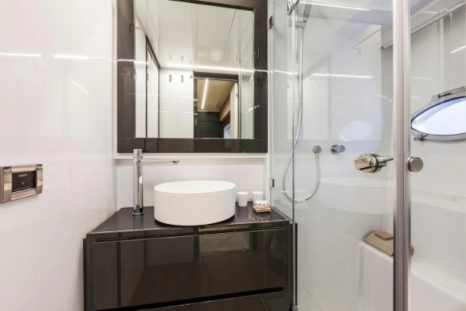 a bathroom with a sink and a mirror aboard STAR Yacht for Sale