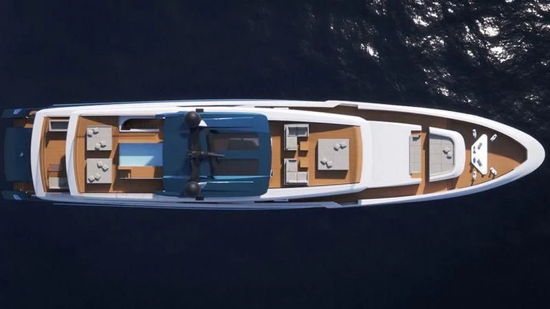 a blue boat with a white door and windows aboard ANDIAMO Yacht for Sale