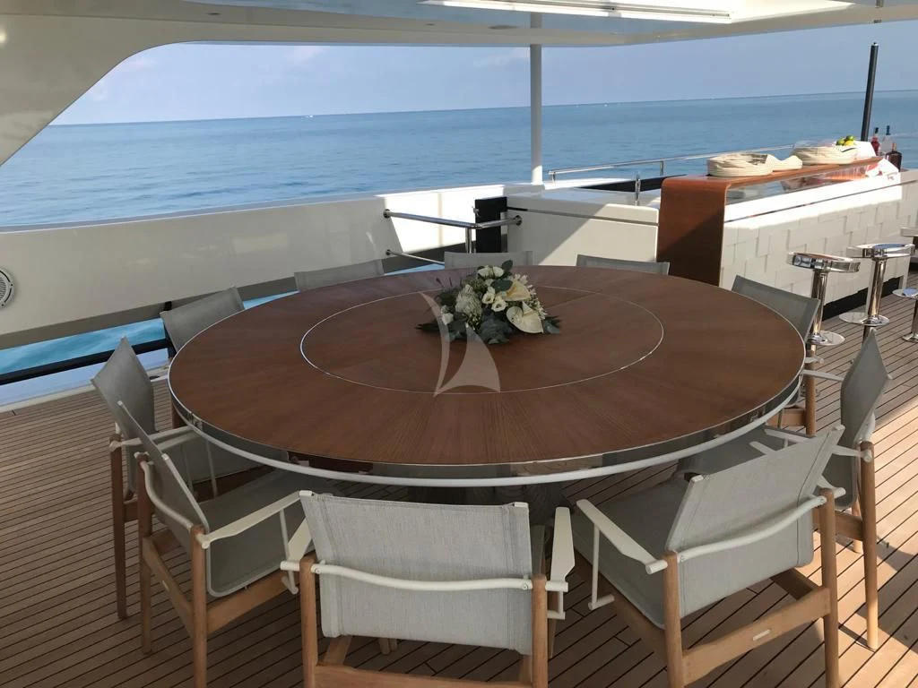 a table on a boat aboard ANDIAMO Yacht for Sale