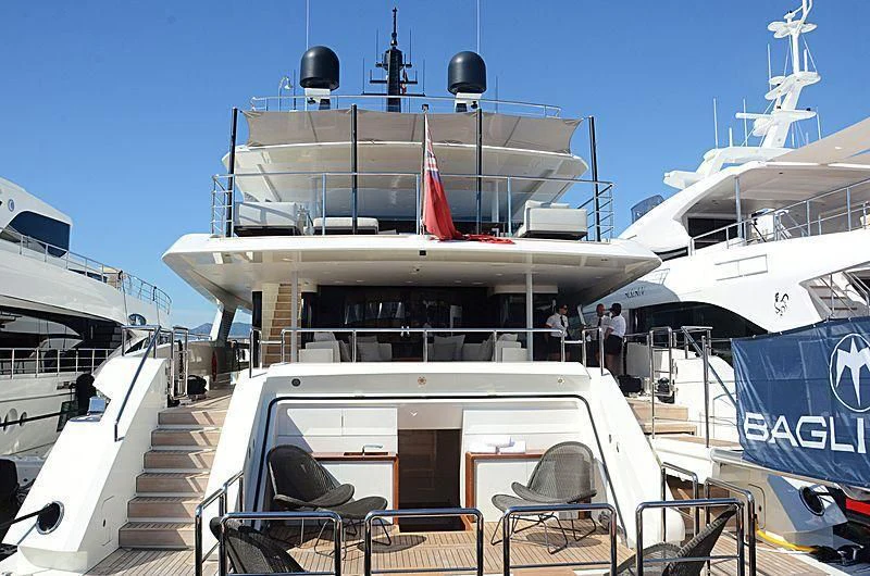a boat docked at a pier aboard ANDIAMO Yacht for Sale