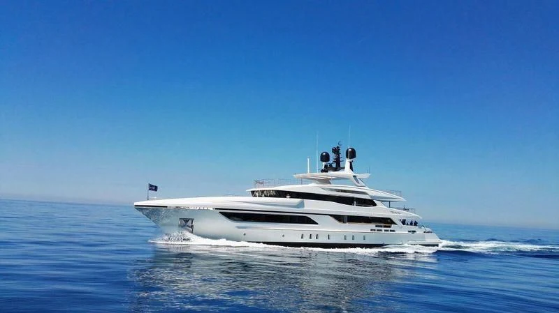 a white yacht in the water aboard ANDIAMO Yacht for Sale