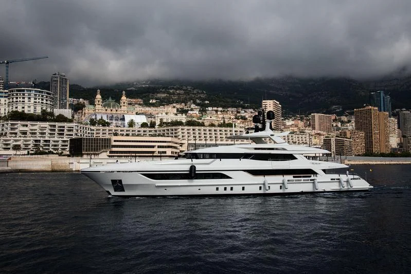 a white yacht in the water aboard ANDIAMO Yacht for Sale