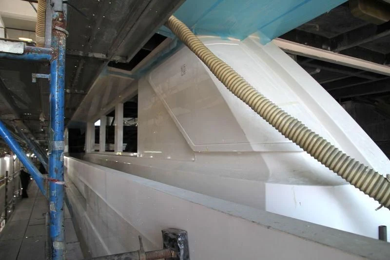 a large white structure with a beam of light on top aboard CERVINO Yacht for Sale
