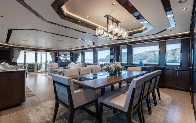 a large kitchen and dining room aboard FIGARO Yacht for Sale