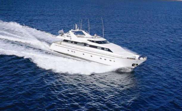 a white yacht in the water aboard ABSOLUTE KING Yacht for Sale