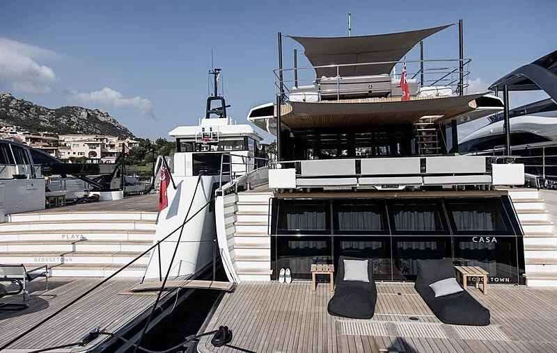a boat on a deck aboard CASA Yacht for Sale