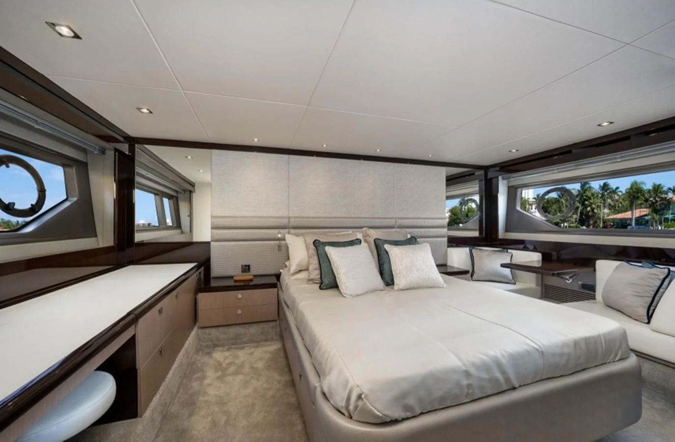 a room with a bed and a window aboard 66 MANHATTAN Yacht for Sale