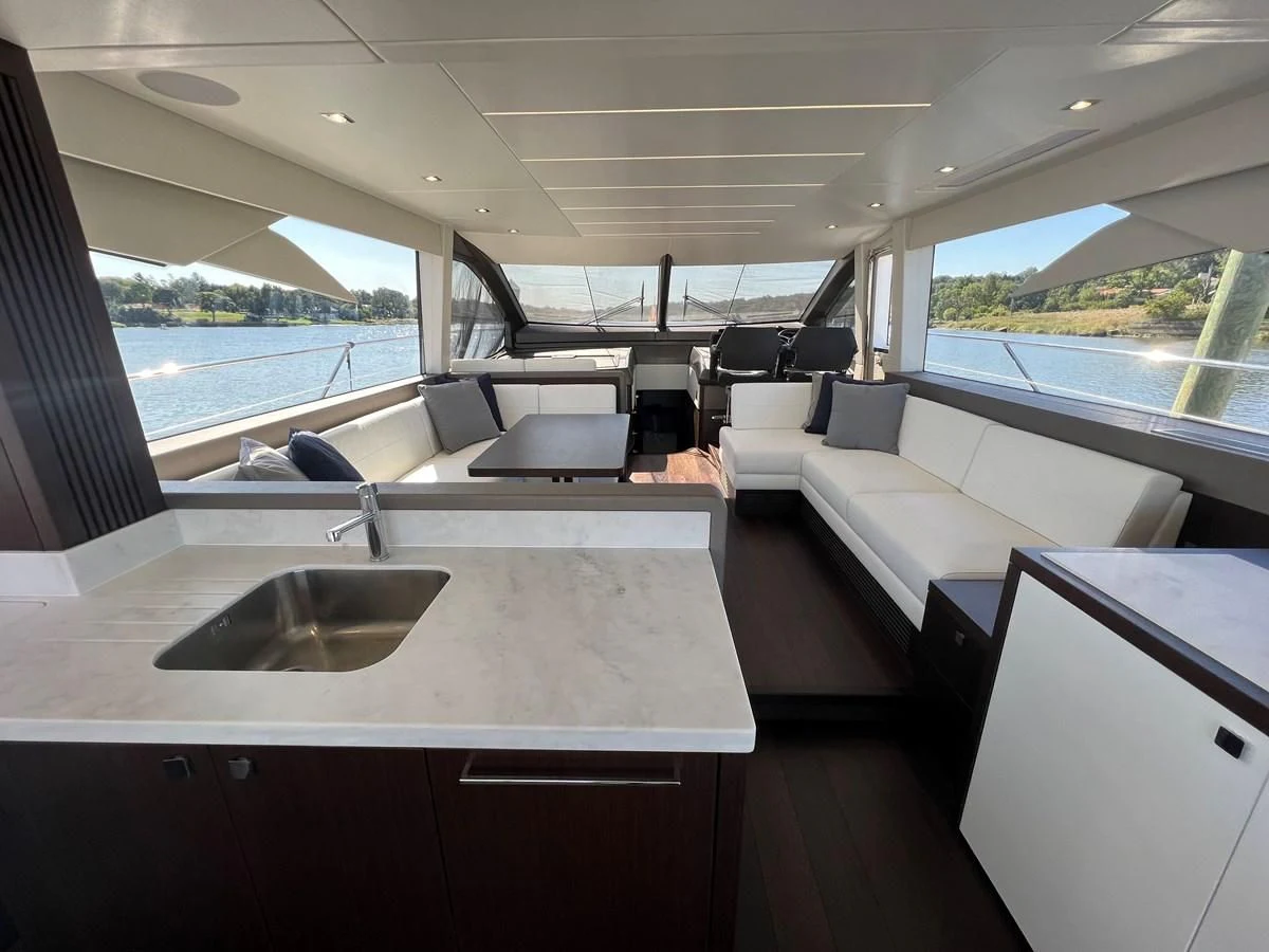 a room with a large sink and a large window aboard 66 MANHATTAN Yacht for Sale