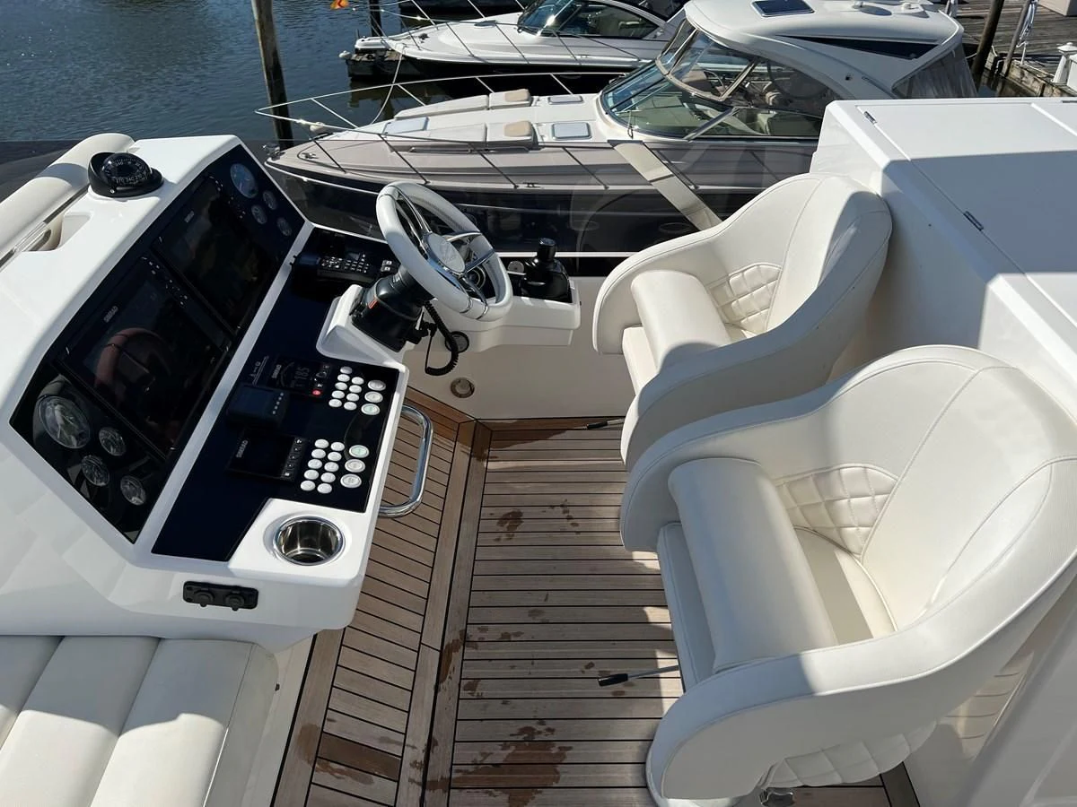 the front of a boat aboard 66 MANHATTAN Yacht for Sale