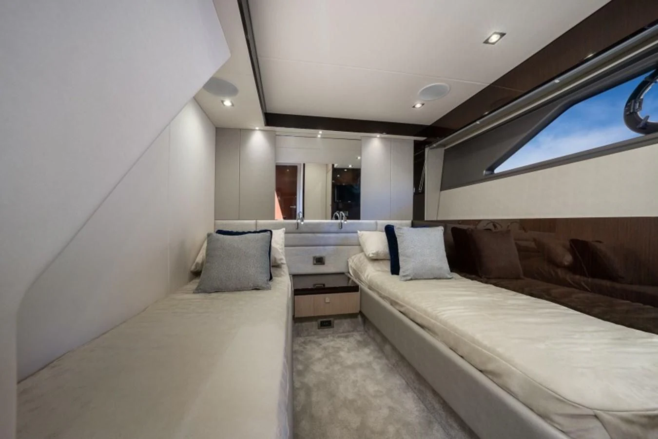 a room with two beds aboard 66 MANHATTAN Yacht for Sale