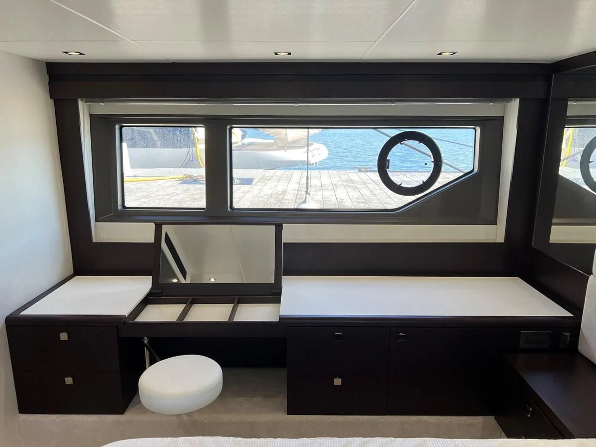 a room with a large window aboard 66 MANHATTAN Yacht for Sale