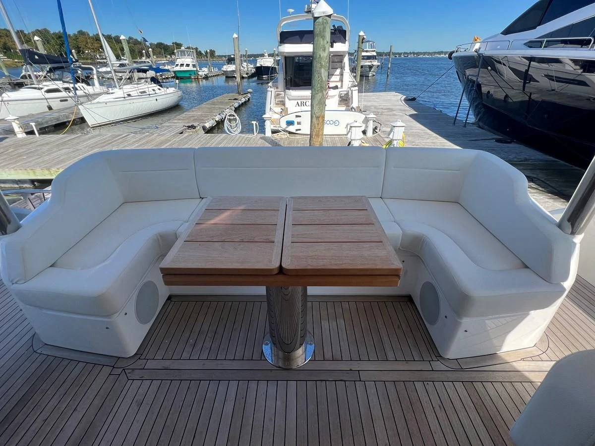 a bench on a dock aboard 66 MANHATTAN Yacht for Sale