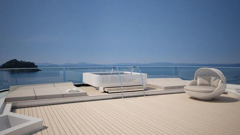 a deck with chairs on it aboard NAUTILUS Yacht for Sale