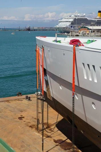 a boat on the beach aboard NAUTILUS Yacht for Sale