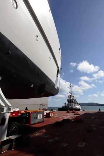 a large ship docked at a port aboard NAUTILUS Yacht for Sale