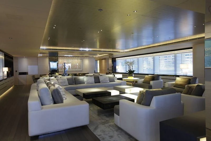 a large room with couches aboard NAUTILUS Yacht for Sale