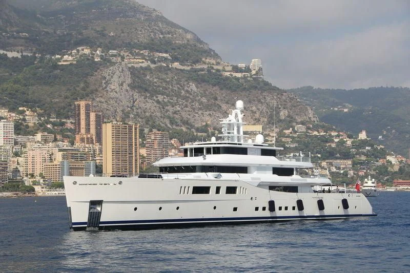 a white yacht in the water aboard NAUTILUS Yacht for Sale