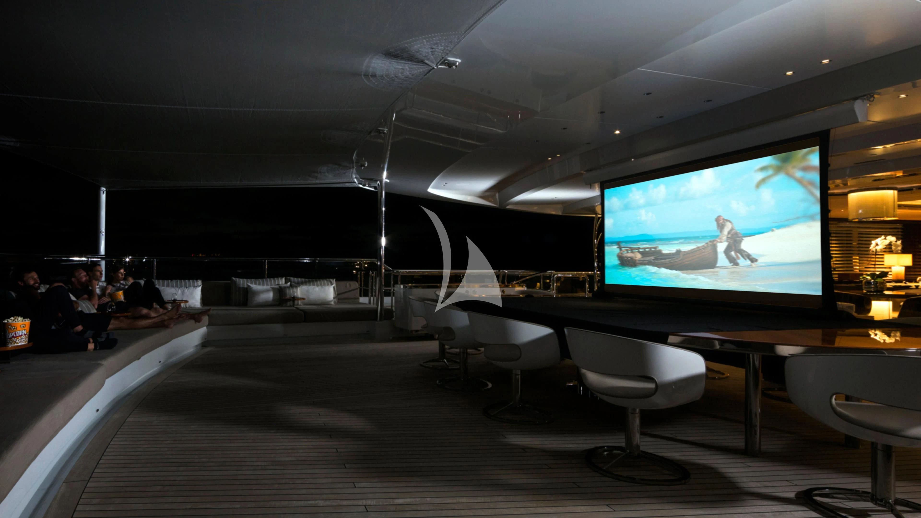 a large screen in a room aboard NAUTILUS Yacht for Sale