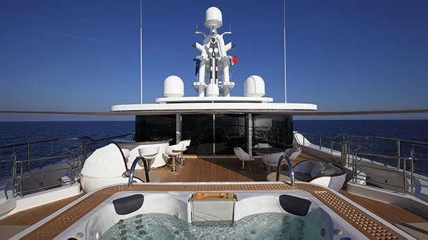 a ship with a statue on the deck aboard NAUTILUS Yacht for Sale