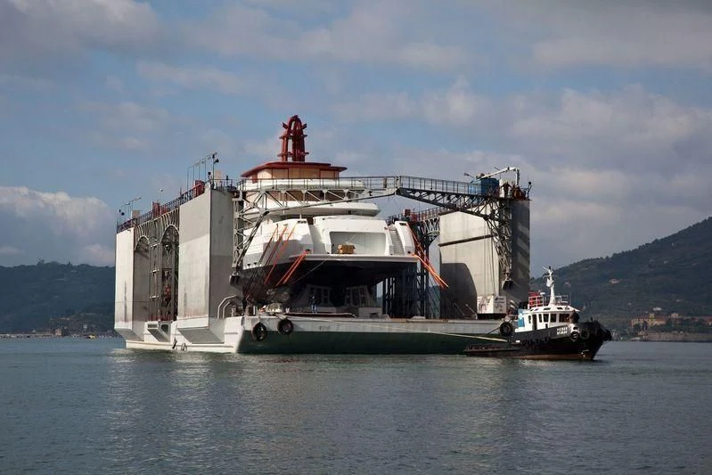 a large ship with a red roof aboard NAUTILUS Yacht for Sale