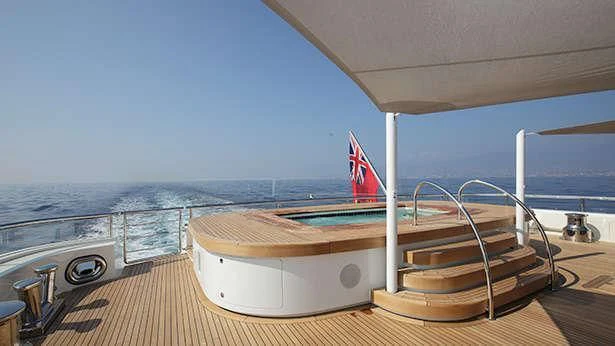 a boat on a deck aboard NAUTILUS Yacht for Sale