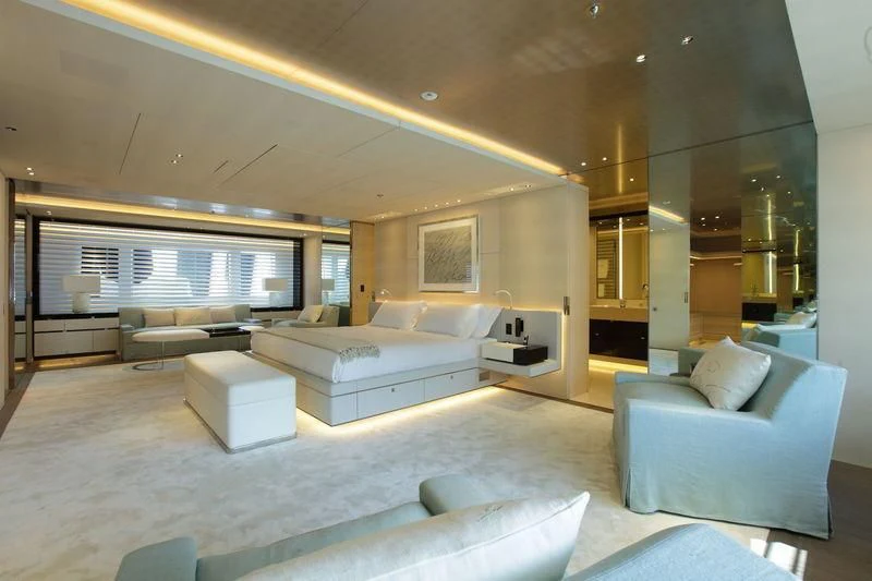 a living room with a large window aboard NAUTILUS Yacht for Sale