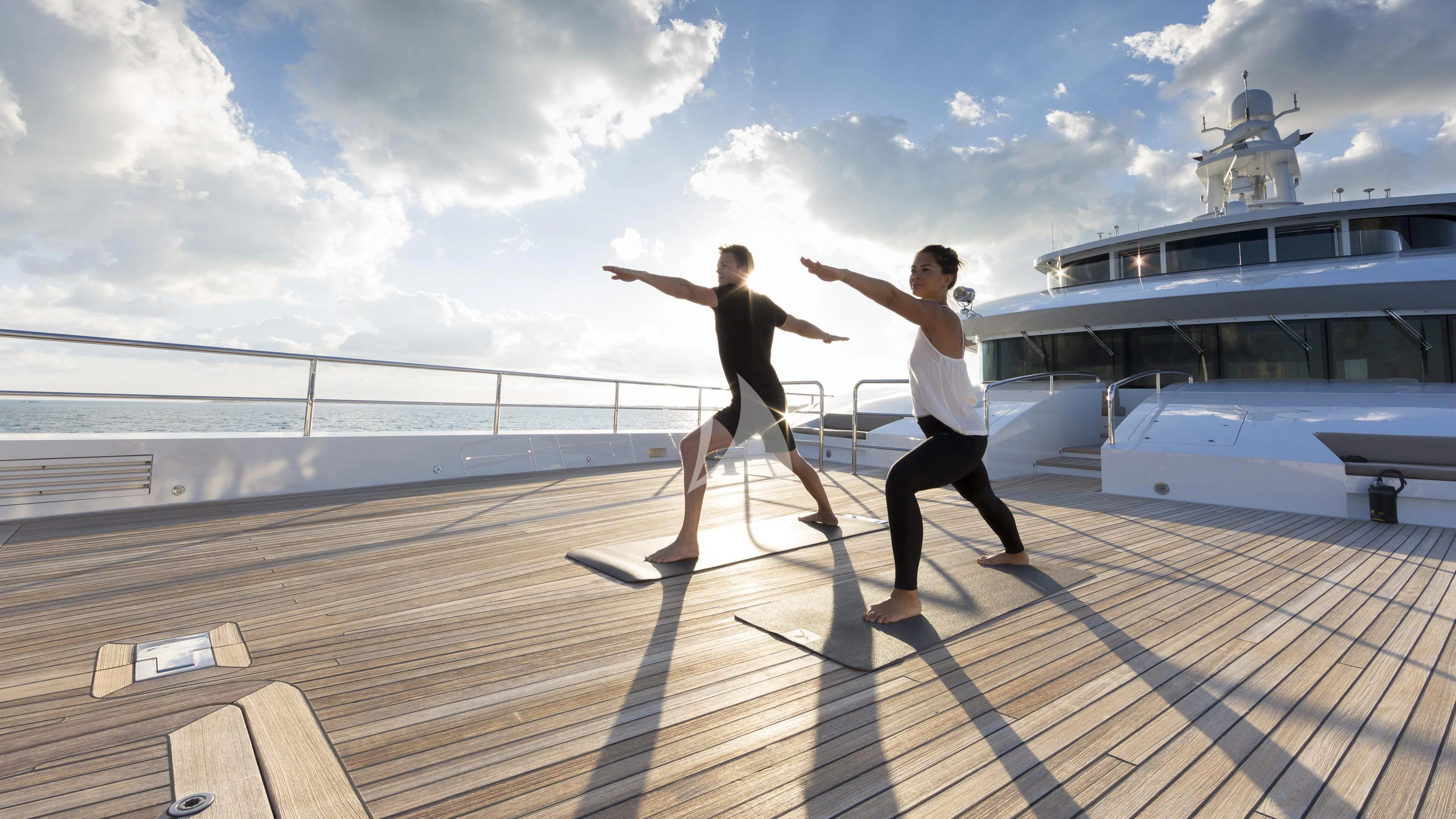 two men on a dock aboard NAUTILUS Yacht for Sale