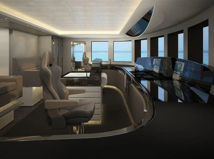 inside of a vehicle with many seats aboard NAUTILUS Yacht for Sale
