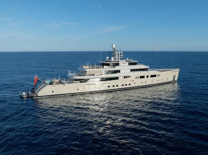 a large white ship in the water aboard NAUTILUS Yacht for Sale