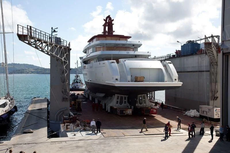 a large white ship docked aboard NAUTILUS Yacht for Sale