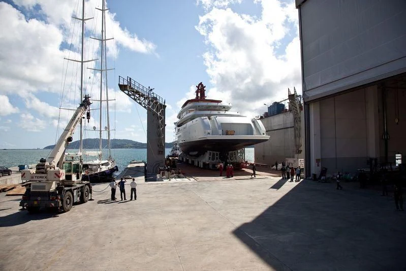 a large ship docked at a port aboard NAUTILUS Yacht for Sale