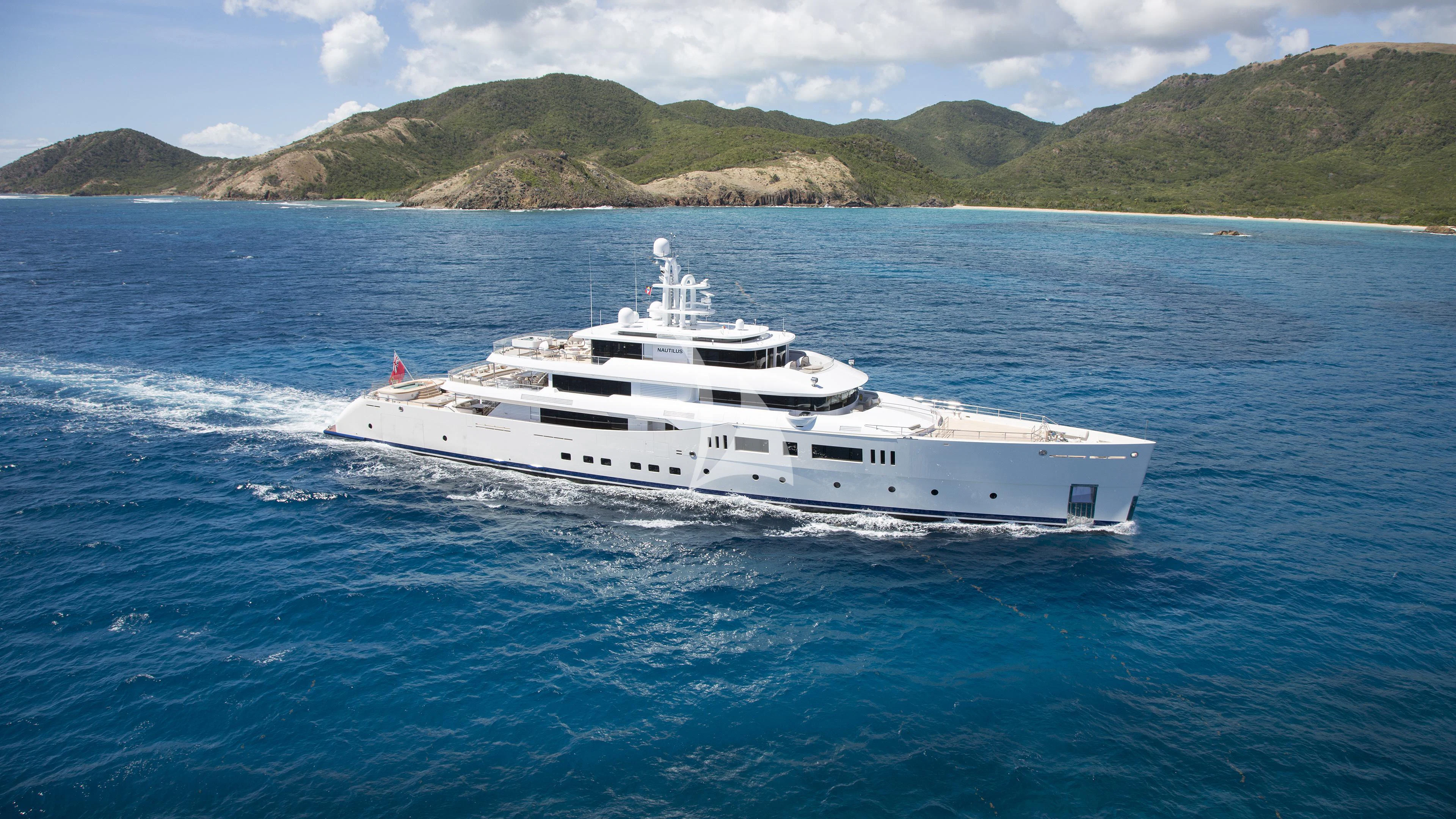 a white yacht on the water aboard NAUTILUS Yacht for Sale