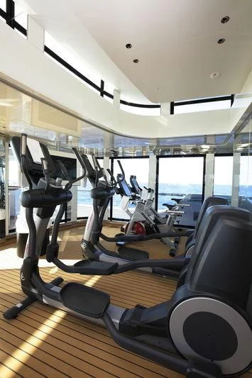 treadmills in a gym aboard NAUTILUS Yacht for Sale