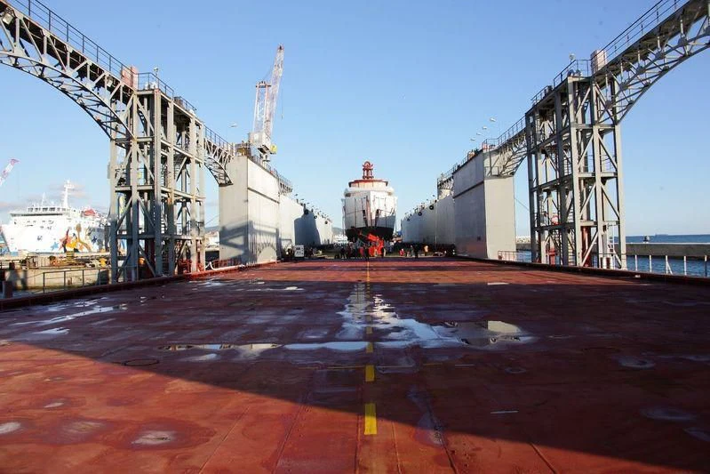 a large bridge with a ship in the background aboard NAUTILUS Yacht for Sale